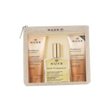 NUXE Huile Prodigieuse    Huile Prodigieuse Dry Oil 100 ml + Prodigieux Precious Scented Shower Oil 100 ml + Prodigieux Beautifying Scented Body Lotion 100 ml + Cosmetic Bag Shower Oil  100ml(Body Oil) für Frauen