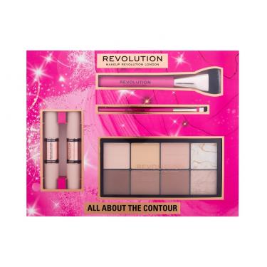 Makeup Revolution London All About The Contour Gift Set 16G Ultra Contour Palette 16 G + Fast Base Contour Stick Medium + Fast Base Contour Stick Dark + Create Defining Contour Brush R10  + Create Flat Blending Contour Brush R22 Für Frauen  Brush(Contouri