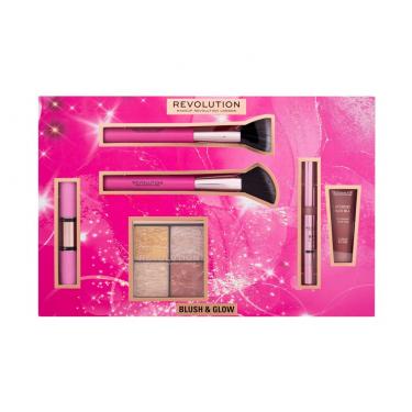 Makeup Revolution London Blush & Glow Gift Set 9,6G Highlighter Quad 9,6 G Make It Count + Bright Light Highlighter 3 Ml Divine Dark Pink + Cosmetic Brush 2 Pcs + Superdewy Liquid Blush 15 Ml Flushing For You + Fast Base Blush & Highlighter Stick 8,6 G Ch